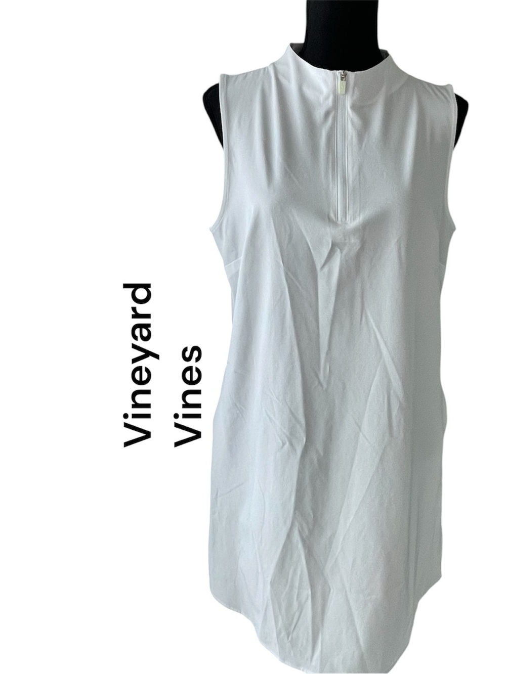 Vineyard Vines White Sleeveless Zip-Front Tank Dress-Ativewear